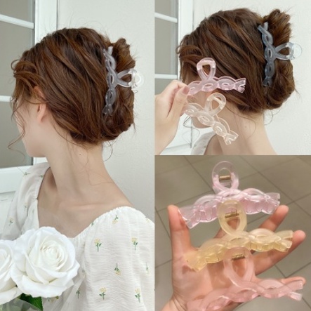 PREMIUM Jepit Rambut Line Ink Wave Transparan Snowflakes 11CM Pastel - Korean Frosted Hair Clip