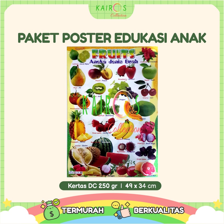 Paket 10 Pcs Poster Edukasi Anak Belajar Huruf Hijaiyah, Hewan, Buah, Transportasi, Huruf, Angka