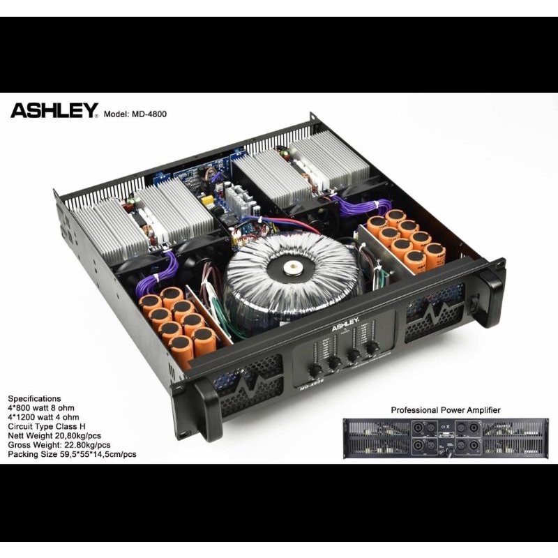 Power Amplifier ashley md4800 md 4800 4CH ORIGINAL