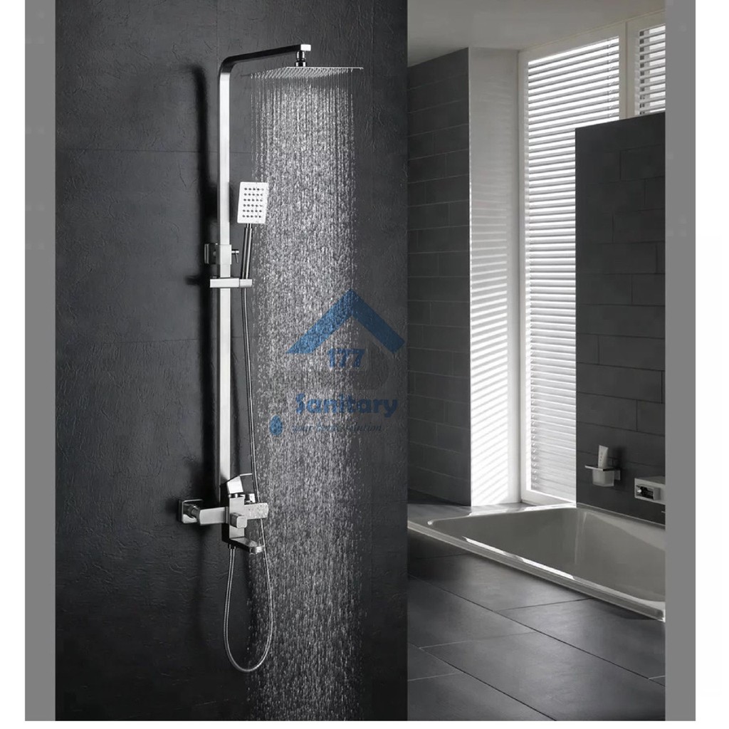 Tiang Shower column stainless 304 Set Minimalis Kotak 1003 &amp; Kran Panas Dingin segi stenlis kolom mixer complete set kotak stenlis