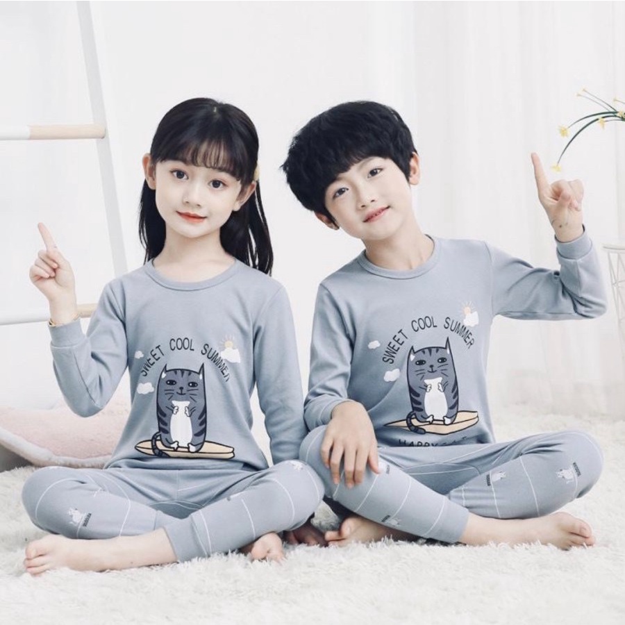 BAJU PIYAMA ANAK IMPORT KAOS KATUN SET CELANA PANJANG AMANAH READY