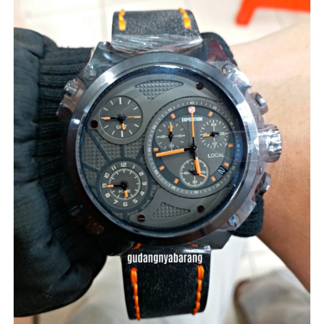 JAM TANGAN PRIA - COWOK - LAKI EXPEDITION 6626 TRIPLE TIME BLACK HITAM ORANGE ORIGINAL KEREN