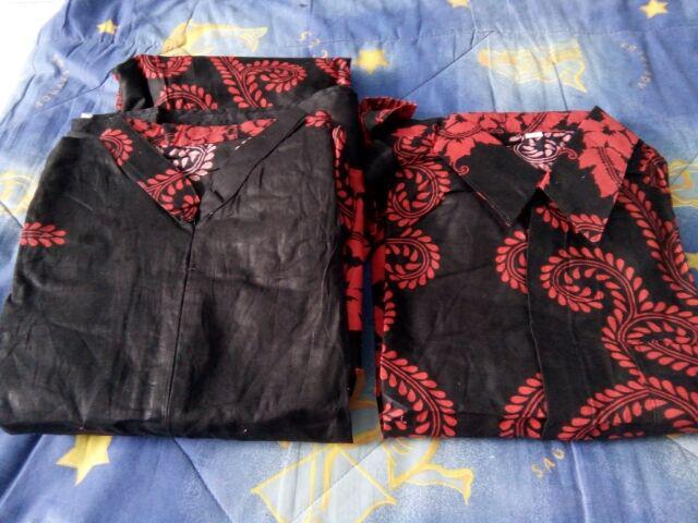 Pf25bc Batik Couple Sarimbit Gamis Kenongo Warna Merah Hitam Elegan