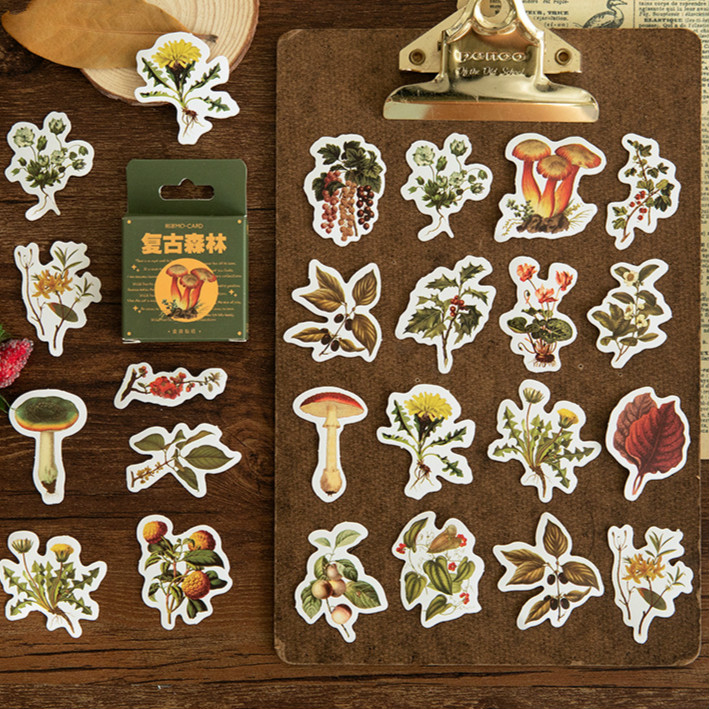 46pcs/set Stiker Motif Tanaman Hutan Vintage Warna-Warni Untuk Dekorasi Tanggal Diy