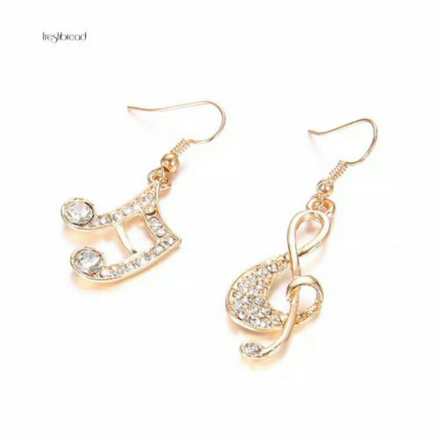 Anting musik Asymetris silver or gold A003 anting tusuk kunci G not balok