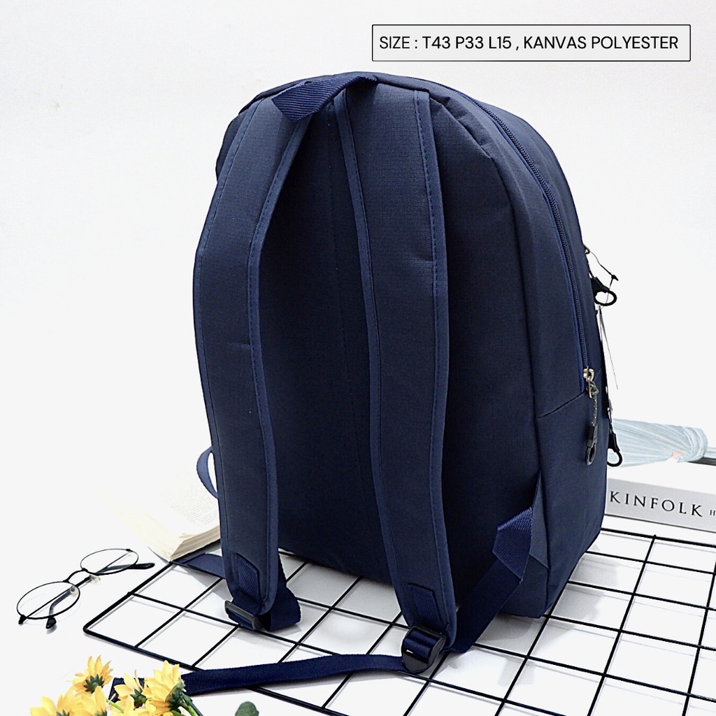 (NEVSET BAG) ransel sekolah menengah mahasiswa kampus bahan kanvas banyak ruang gesper wanita pria unisex