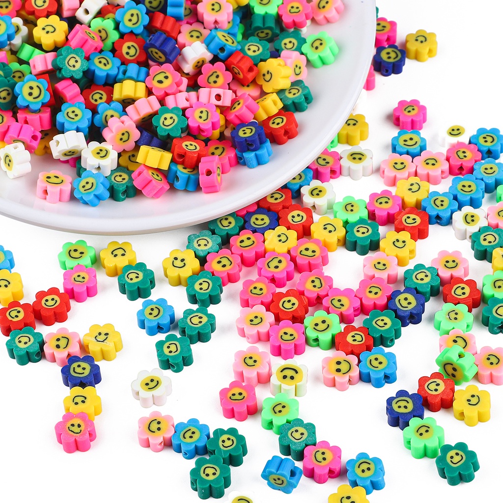 30pcs 10mm Flower Smile Polymer Clay Spacer Smile-Face Beads For Jewelry Making DIY Bracelet Necklace Accessories