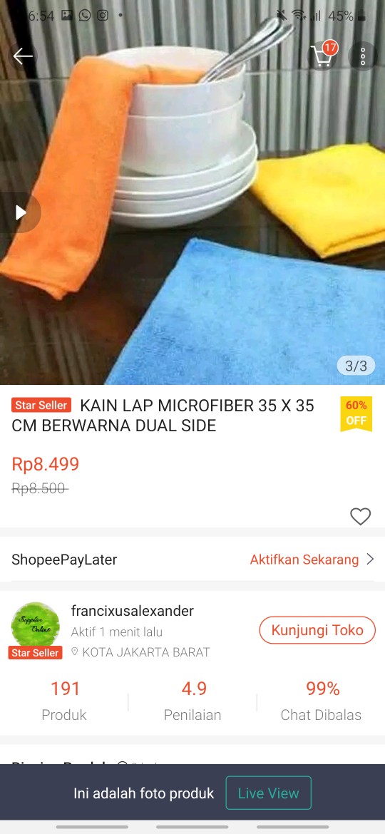 Kain Lap Microfiber 35 X 35 Cm Berwarna Dual Side