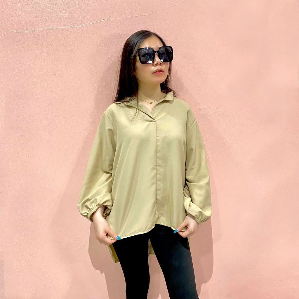 RD FASHION Sakura Vneck Shirt Blouse Kemeja Oversize / Kemeja Kantor / Kemeja Korea / Kemeja Oversized / Atasan Wanita