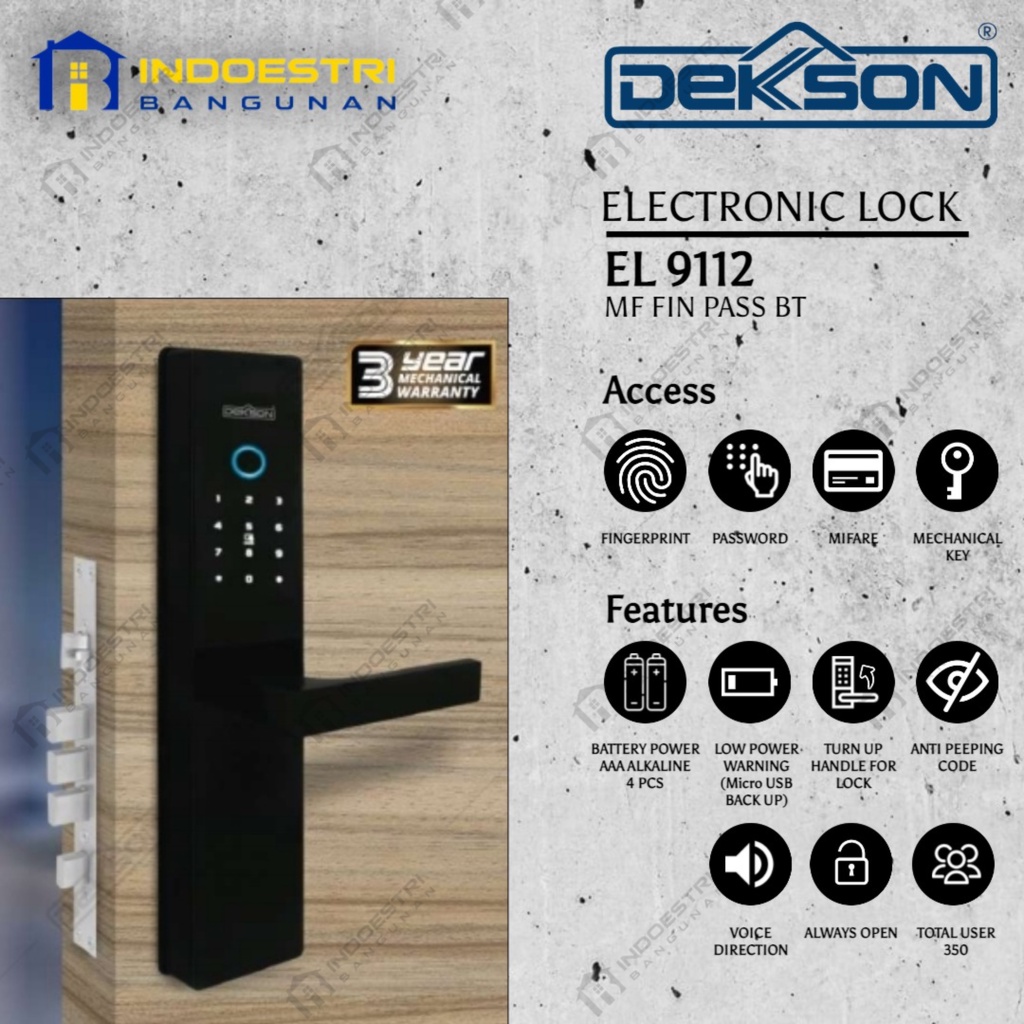 Electronic Lock Dekkson EL 9112 MF FIN PASS BLACK / Handle Electronic Dekkson / Smart Lock Dekkson