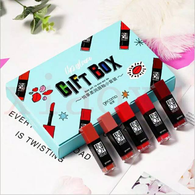 GECOMO Gift Box 5Pcs / Set Lip Gloss Warna Lembut Cigarettes Lipstick Rokok  Pipe Lipstick