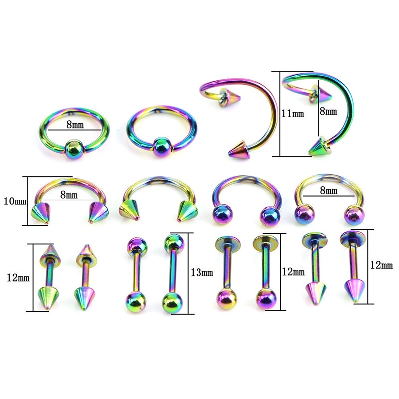 16pcs / set Anting Tindik Alis / Lidah / Perut Bentuk Spiral Bahan Stainless Steel