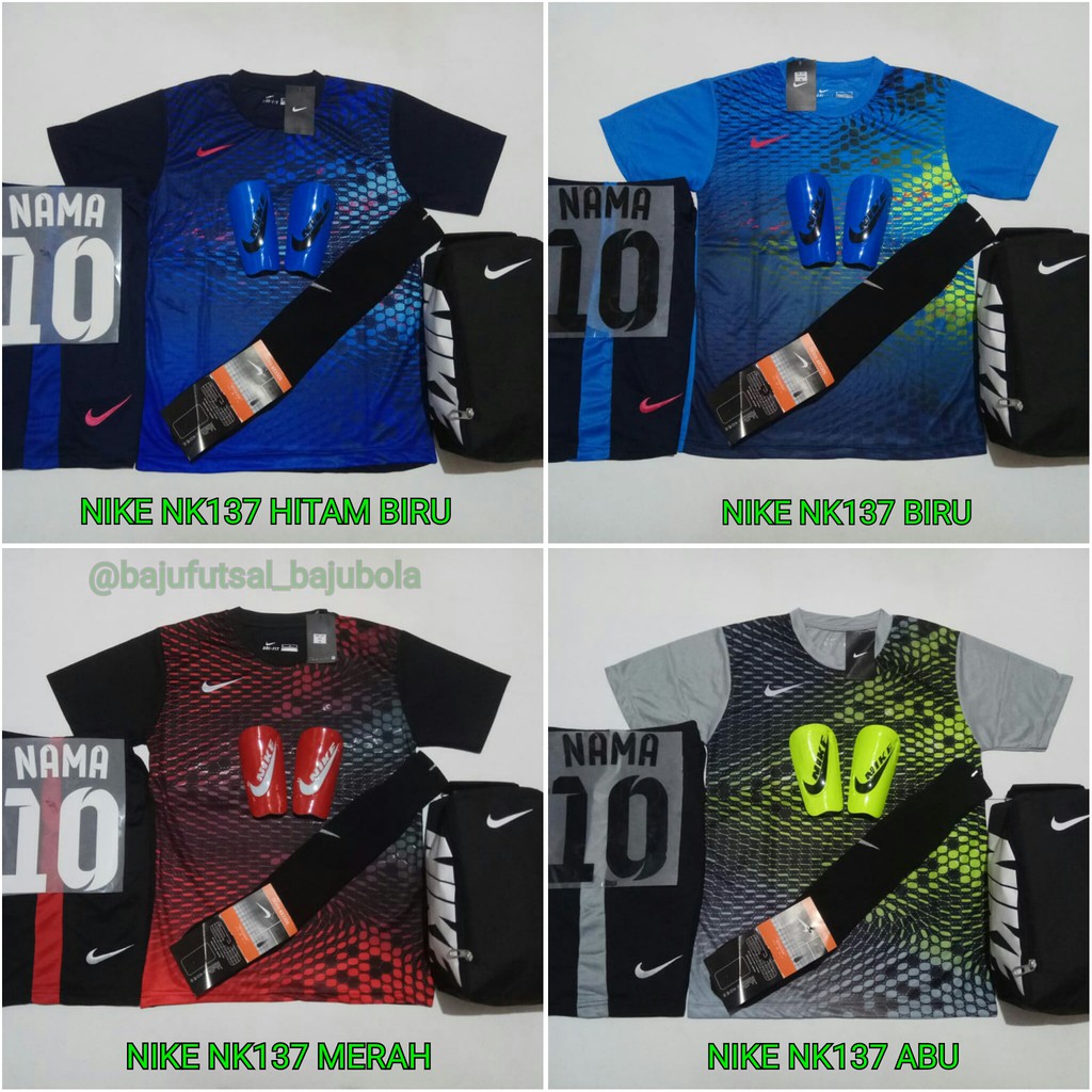 Baju Futsal & Sepakbola Nike NK137 Paket Jersey Setelan Nama Punggung Nomor Punggung Kaus Kaki Deker