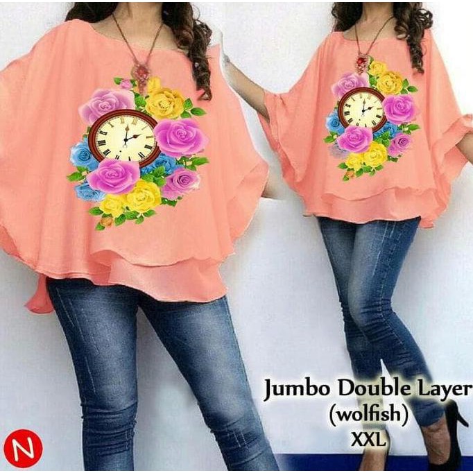 Long Dress / Setelan Kulot / Baju Tunik 6683 Jumbo Doubel Layer/Atasan