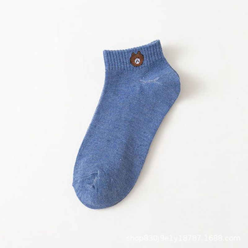 WJ0046 Kaos Kaki Cute Beruang Kaos Kaki Pendek Wanita Pria Semata Kaki-Biru