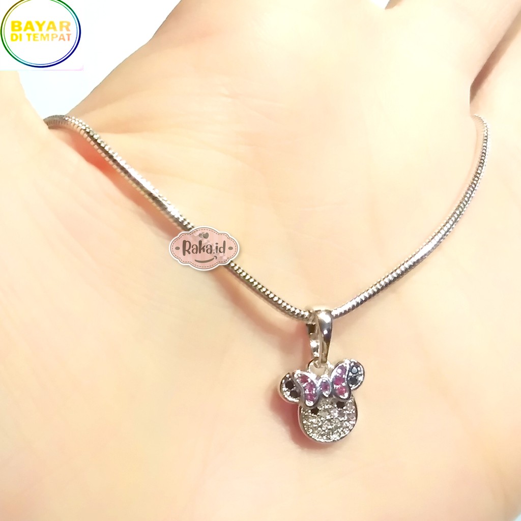 RAKA Acc - Kalung Wanita Kalung Muka Minnie Pita Pink Perhiasan Cantik Wanita Lapis Emas 18k 368