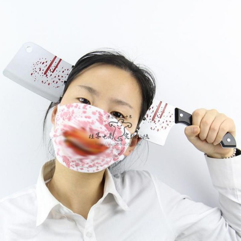 BANDO PISAU PRANK PAKU HALLOWEEN AKSESOFIS RAMBUT SERAM TANCAP KEPALA FAKE BANDO COSPLAY