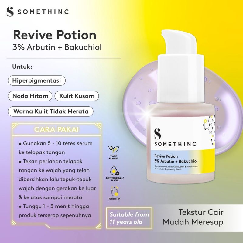 (GOSEND/COD) SOMETHINC REVIVE POTION 3% ARBUTIN + BAKUCHIOL SERUM MENCERAHKAN | 2% BHA SALICYLIC ACID LIQUID PERFECTOR SERUM JERAWAT