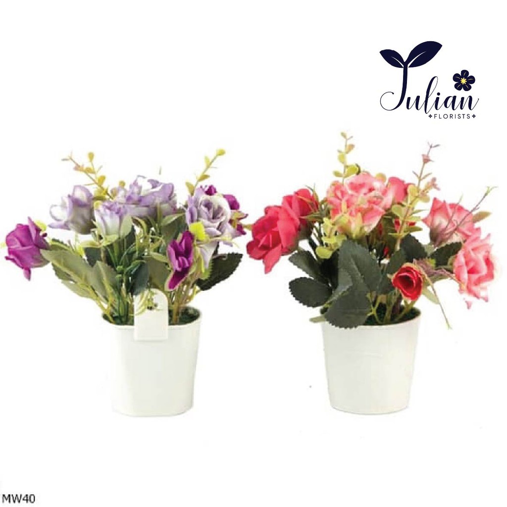 VB18 Vas Pita Mini Bunga Plastik Artifisial Mawar Flower Pot