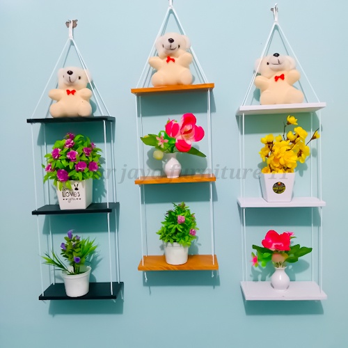 Furniture Rak gantung minimalis susun 3 kekinian/hambalan gantung tali sudah terpasang/rak gantung serbaguna/tempat penyimpan
