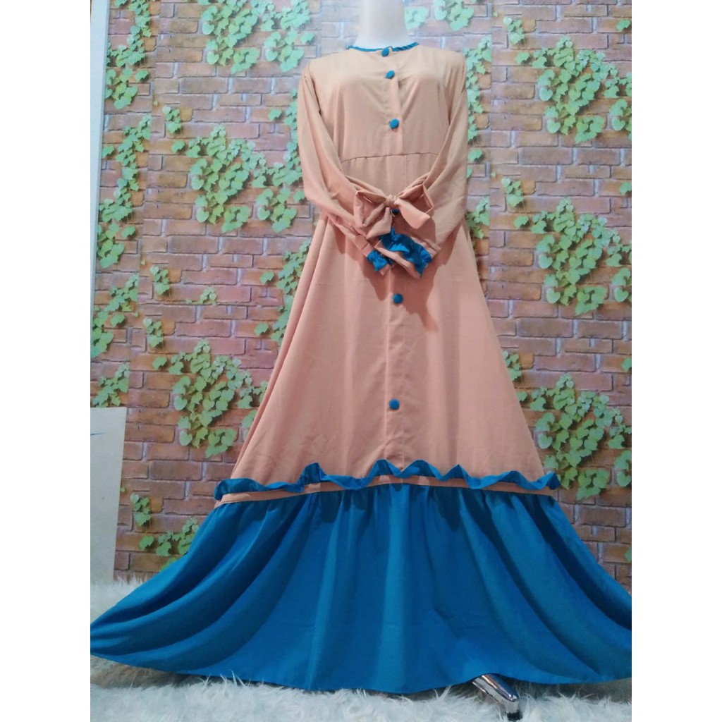 Gamis aulia wolfis toyobo Ruffle rempel 2 warna serut kancing syari baju muslim busana