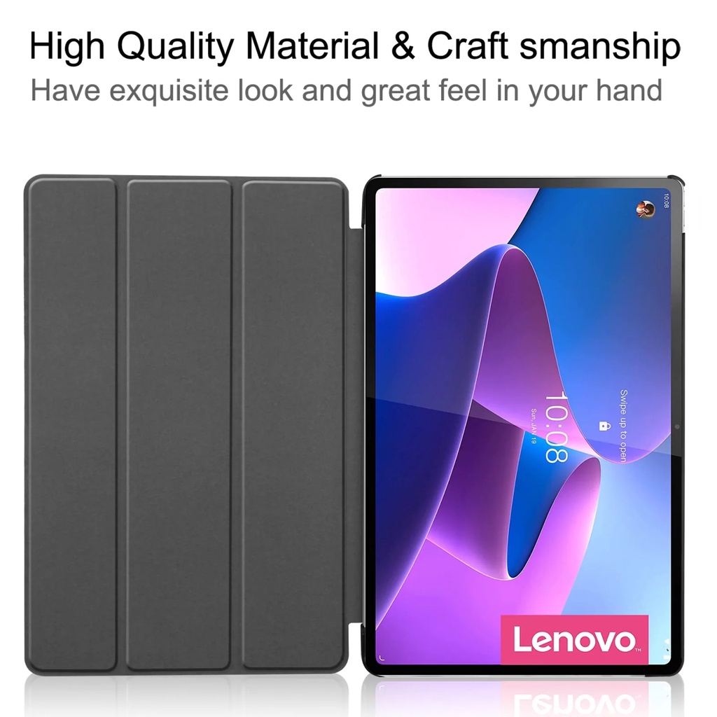 [Tidur/Bangun] Untuk Lenovo Tab P12 Pro 12.6-inci 2021p12pro TB-Q706F TB-Q706N TB-Q706 Tablet Perlindungan Case Mode Lipat Tiga Warna Solid Flip Leather Cover Fold Stand