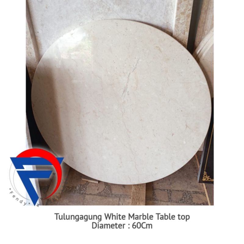 Daun meja bulat batu marmer putih