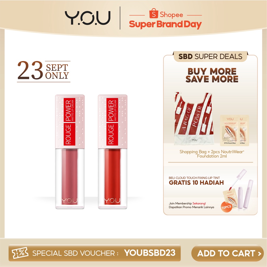 Jual YOU Rouge Power Matte Lip Cream Bundle Kindness + Whisper Matte