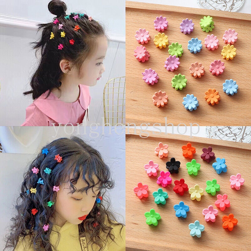 20pcs / set Jepit Rambut Mini Bentuk Bunga / Bintang / Mahkota Warna Permen Untuk Anak Perempuan