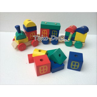 MAINAN EDUKATIF / EDUKASI ANAK - PUZZLE BALOK KAYU - KERETA PELANGI BY AGEN MAINAN - AM 0720