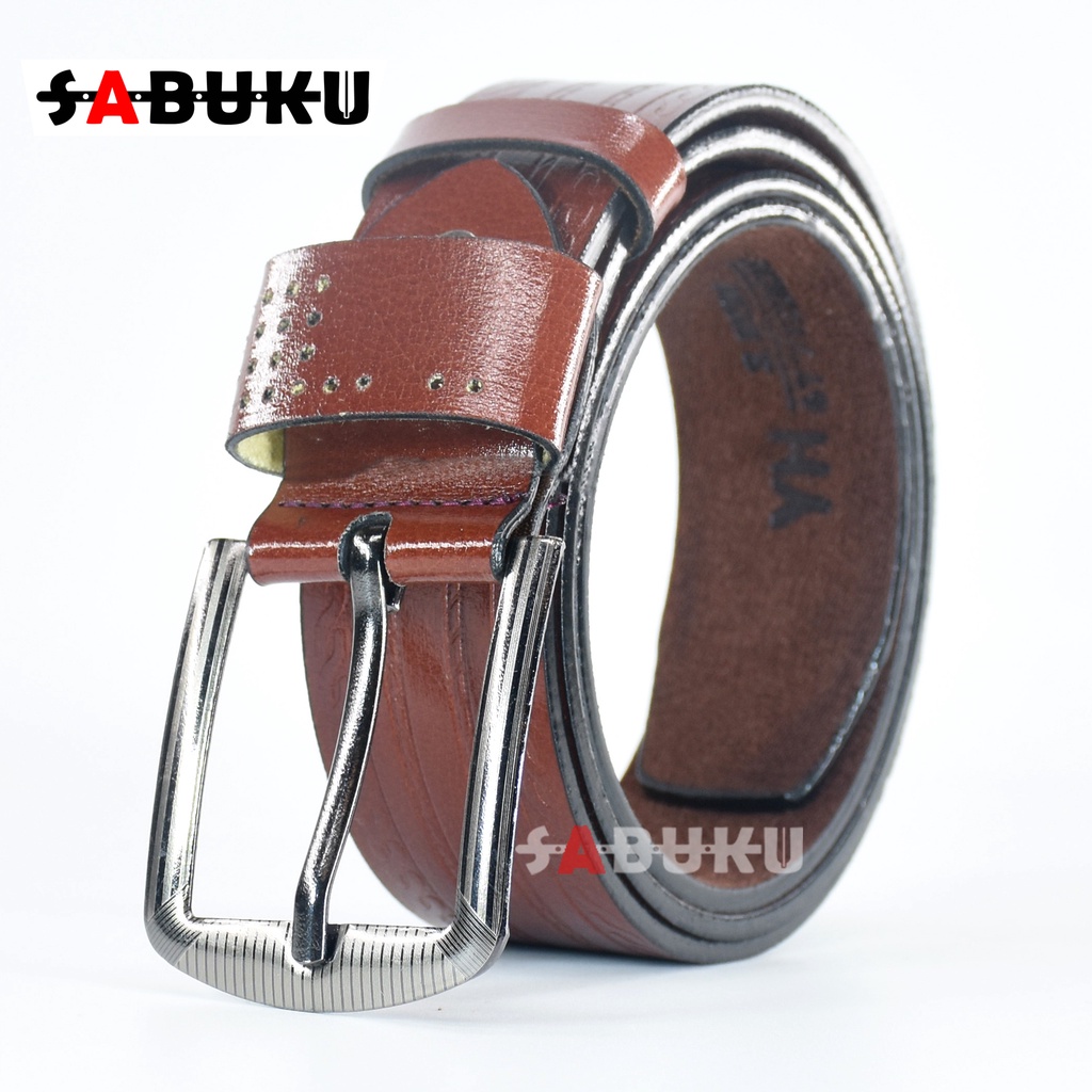 Ikat Pinggang Pria Kulit Imitasi Model Tusuk Jarum Gesper Pria Men Belt - 154