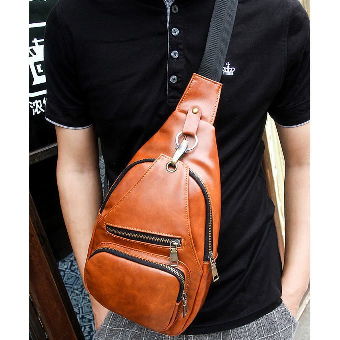 Tas Pria IMPOR Retro Kulit #205 High QuFashion  Cowo Slempang Selempang Cowo Gadget Bag