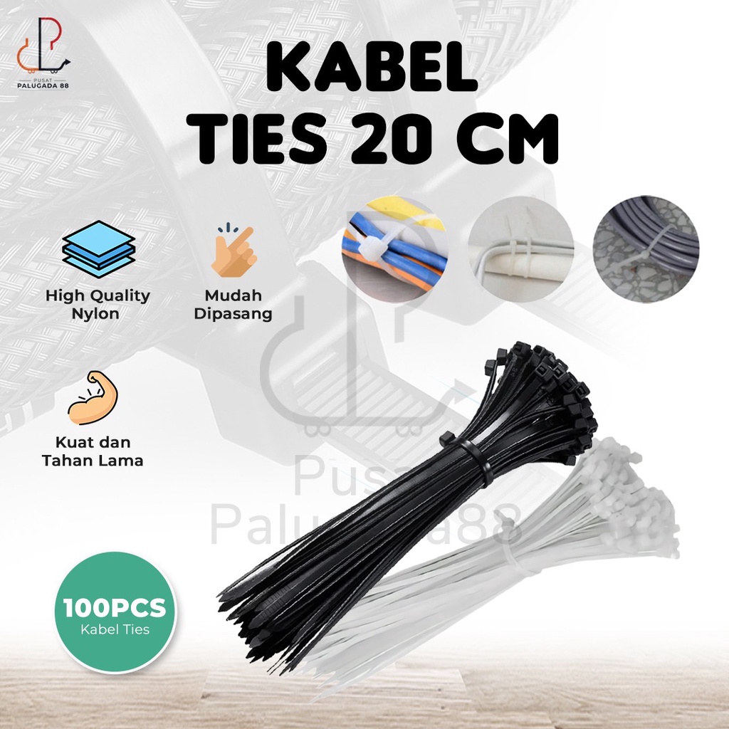 kabel ties 20cm Putih 200mm kabel tis 20 cm isi 100 pcs 2.5 mm 2,5 mm Cable Ties Nilon Nylon Tie Tali Alat Pengikat Panjang 100 mm Besar