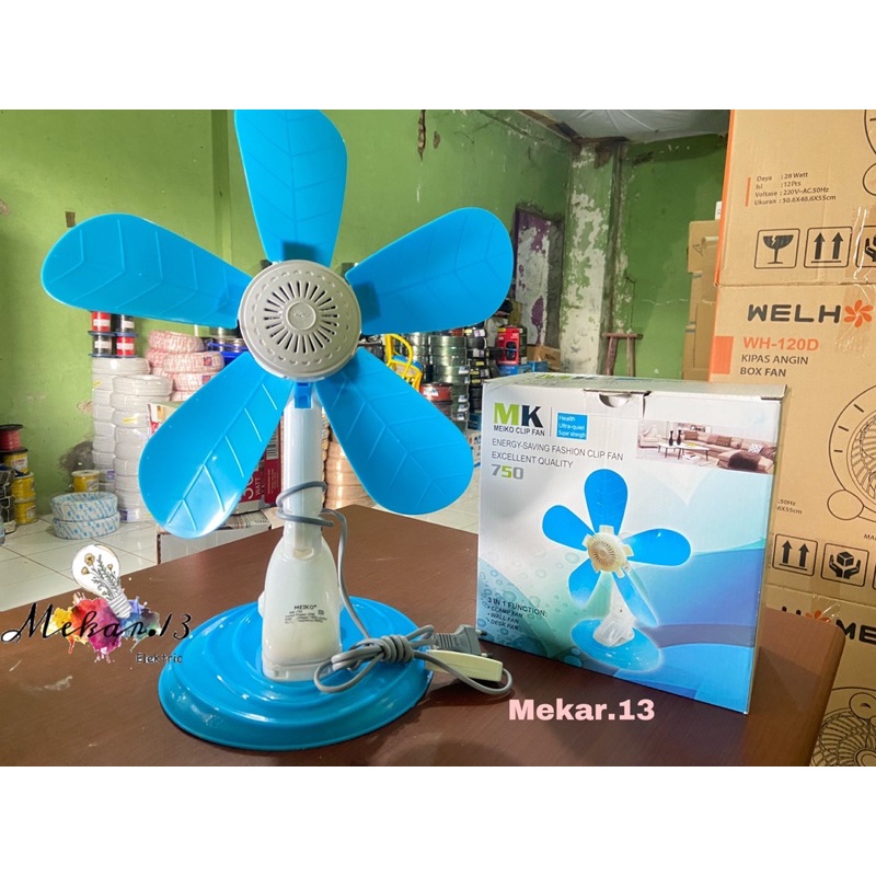 Kipas Angin Jepit 3 in 1  5 baling / Clip Fan Meiko 20 Watt (Duduk-Jepit-Dinding)