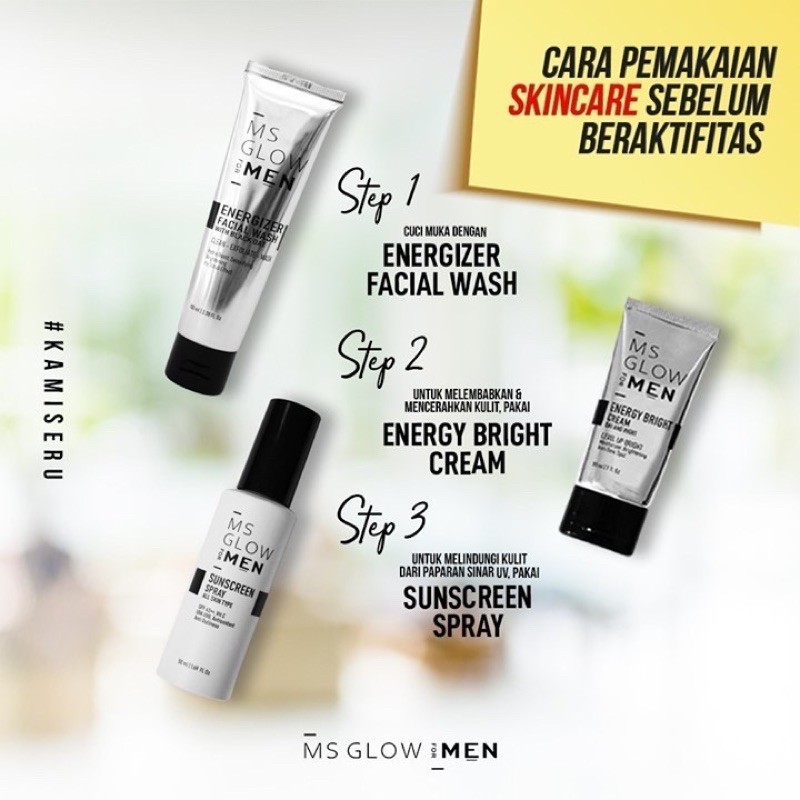 [PAKET HEMAT] MS GLOW FOR MEN Basic Indonesia / Facial Wash Face Serum Cream Sunscreen Complete