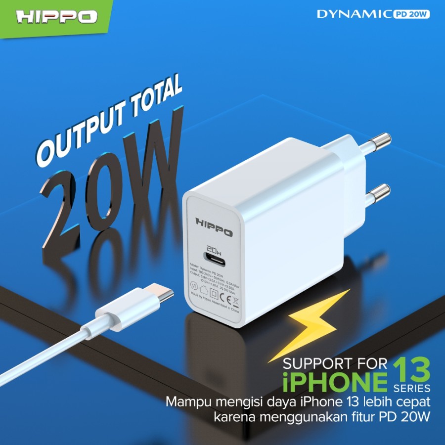 Hippo Adaptor Charger Dynamic 20W Type C Input Quick Charge Fast Charging Original Ori Adapter