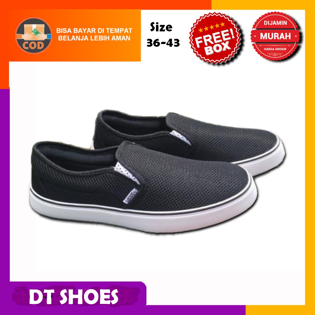 SEPATU KASUAL VANS SLIP ON SLIPON SLOP HITAM FOX PUTIH