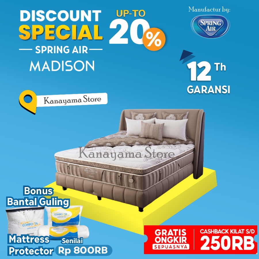 Spring Air Spring Bed Madison Latex 160 180 200 100 x200 - 100*200, KASUR Only