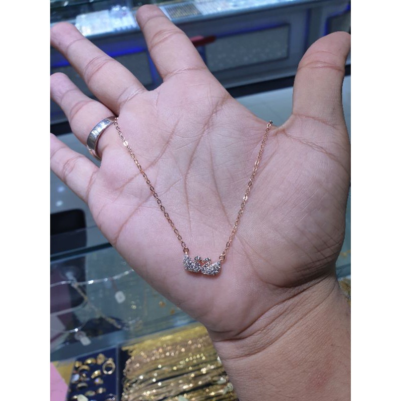 kalung koye emas 750 rosegold swan mata putih