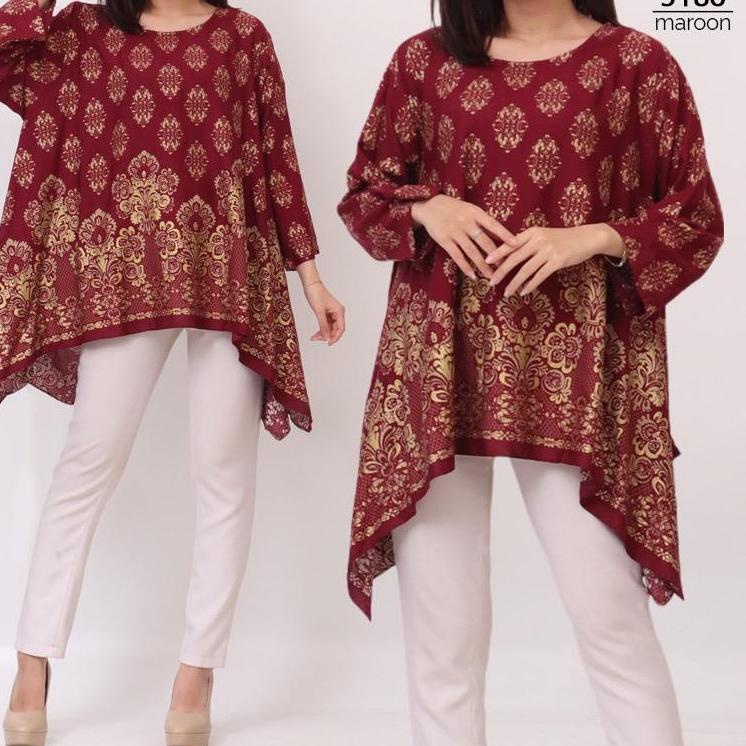 5186 BAJU ATASAN BLOUSE BLUS BATIK Wanita JUMBO BIG SIZE LD 130cm Baju ibu hamil BUMIL XXL XXXL Kerj