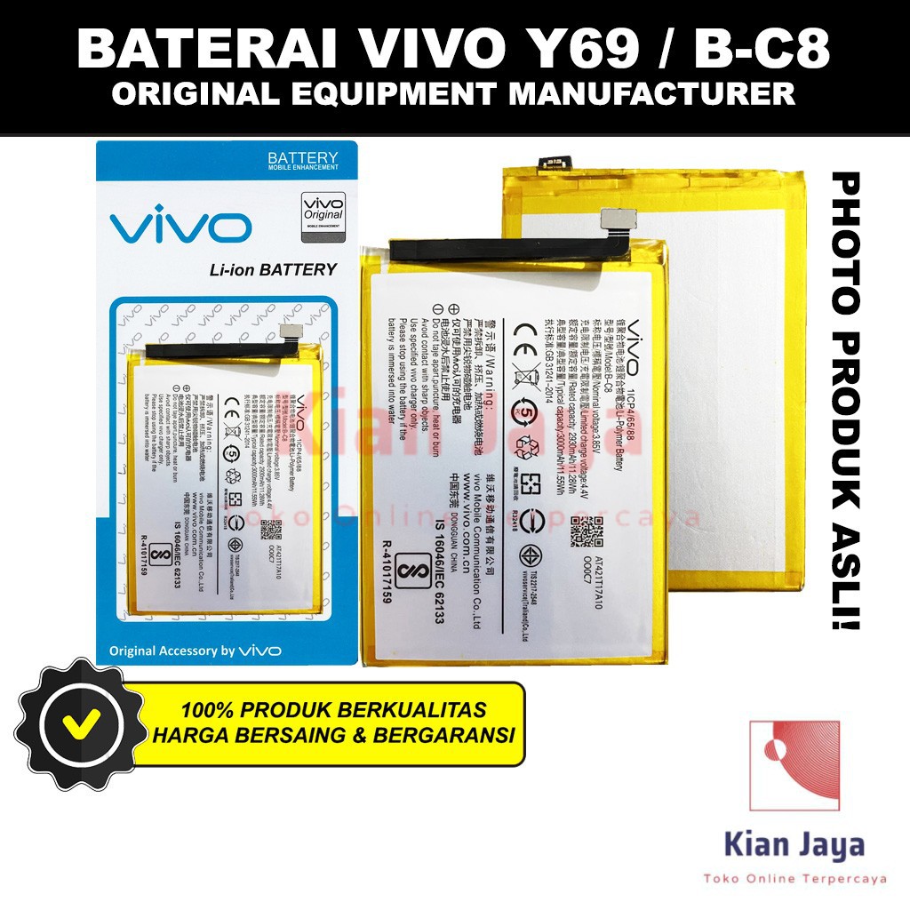 Baterai Vivo Y69 / B-C8 Original OEM Batre Batrai Battery Hp Y 69 BC8 Ori