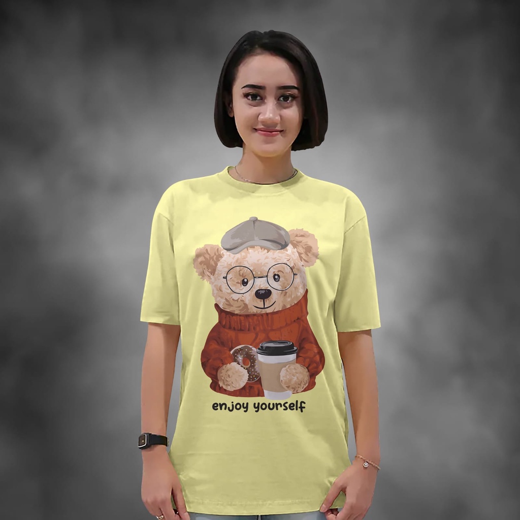 Kaos Wanita Lengan Pendek Caution Bear Warna Hitam Atasan