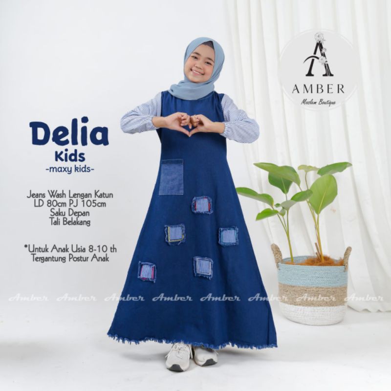 DELIA MAXY KIDS Gamis Maxi Dress Jeans Anak Perempuan 8 - 10 Tahun Murah Terbaru