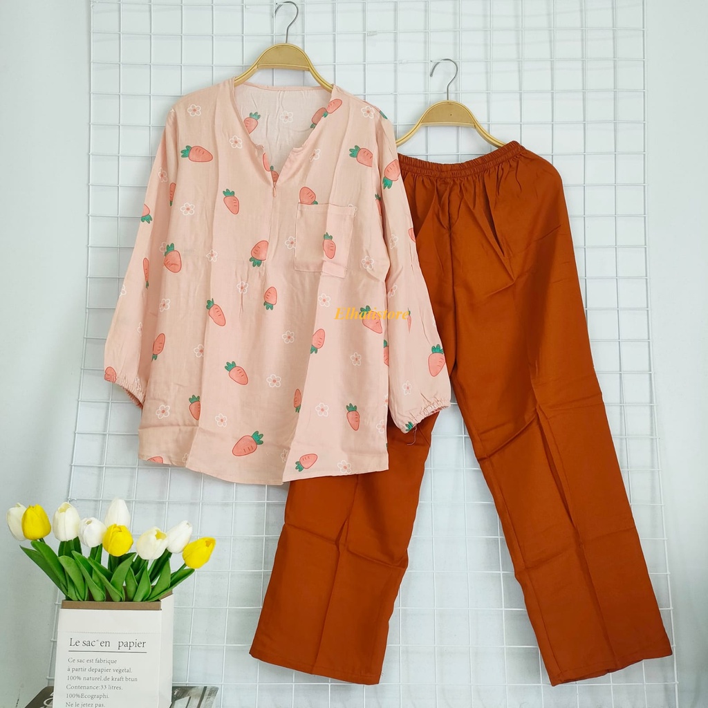 BABYDOLL MUSLIM / ONE SET /PIYAMA BUSUI / PIYAMA LENGAN PANJANG / ONE SET RAYON / SETELAN RAYON / DA