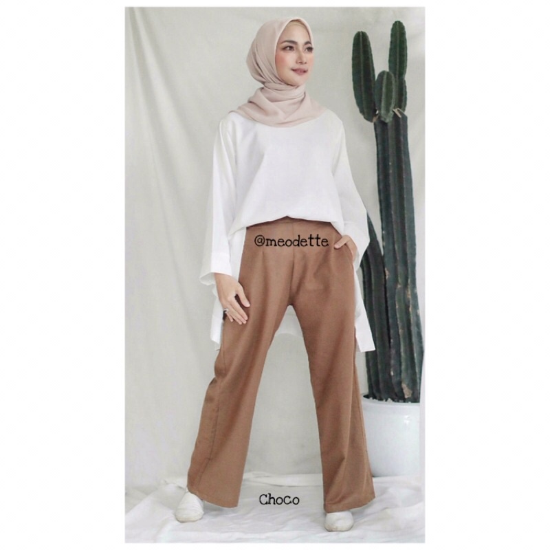 Celana Kulot Basic Linen Oversize Palazo Wanita Premium Kanaya