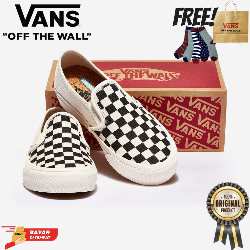 SALE DISKON! V4NS SLIP-ON ECO THEORY SF CHECKERBOARD BLACK/WHITE 100% ORIGINAL BNIB