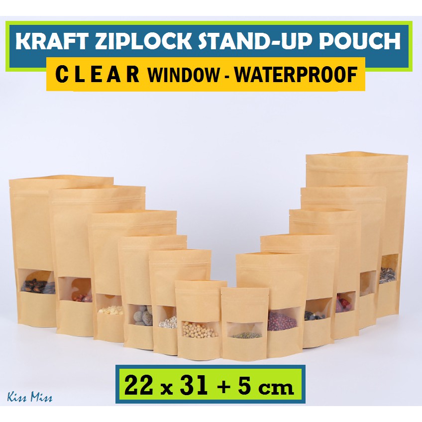 CLEAR Kraft Paper Bag Ziplock 22x31cm / Standing Pouch / Kemasan Snack / Plastik / Kopi / Keripik