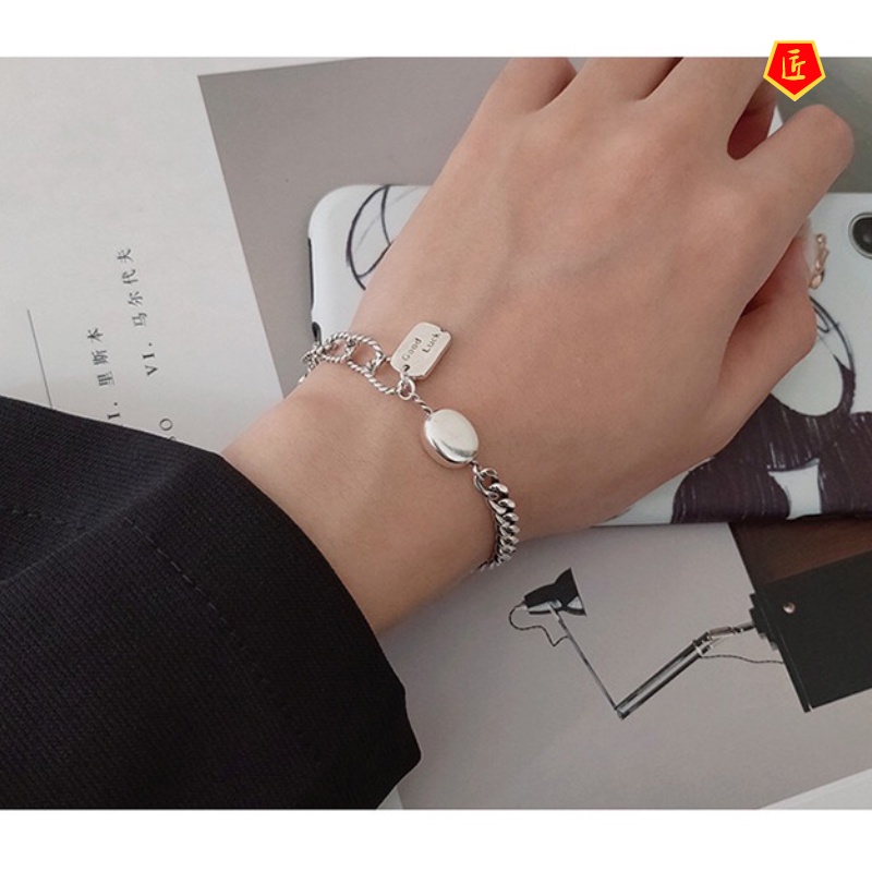 [Ready Stock]Silver Square Luck Bracelet Female Fashion Personality