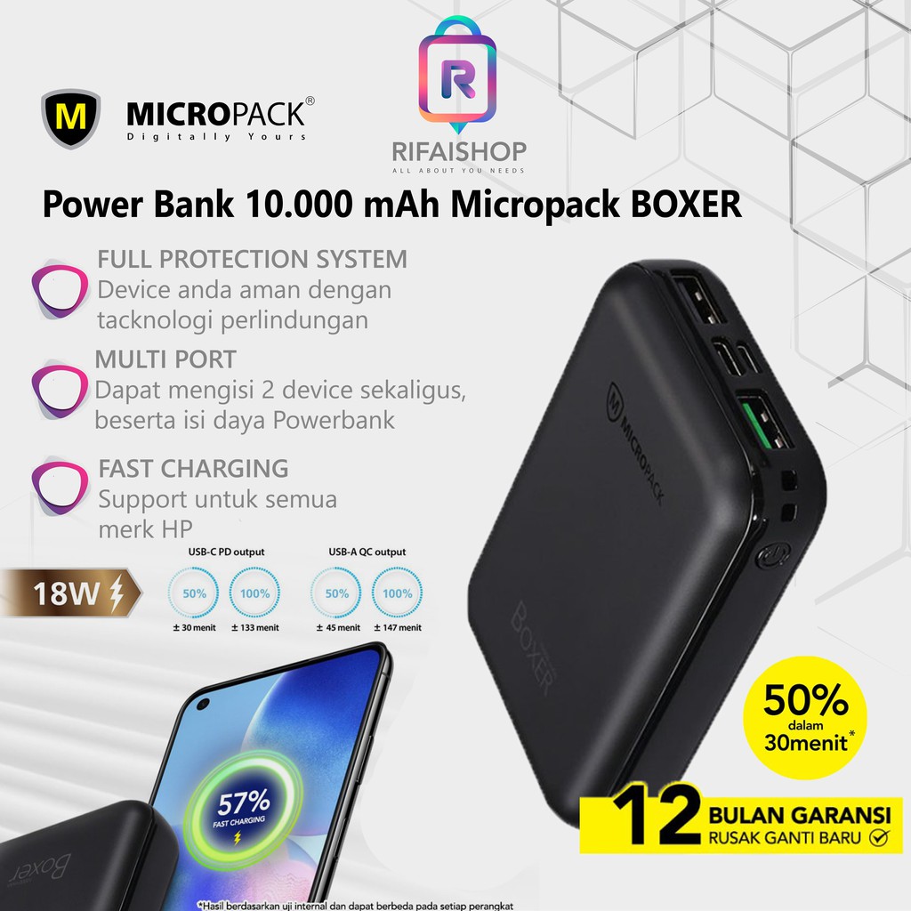 Power Bank 10000mAh Micropack BOXER - Quick Charge 3.0 + PD Powerbank Micropack Murah