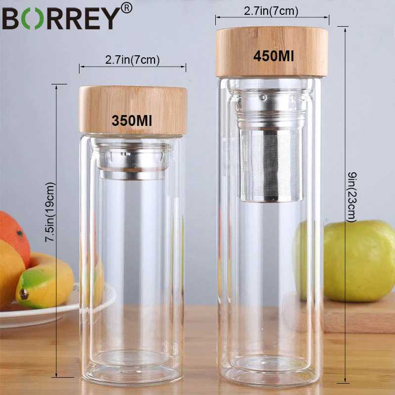 (BISA COD) RVOSTR BORREY Botol Minum Kaca Tea Infuser Glass Bottle 450ml - BR-029